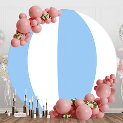 Aperturee - Light Blue White Stripe Ball Round Birthday Backdrop