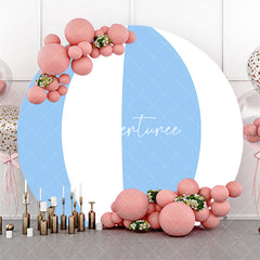 Aperturee - Light Blue White Stripe Ball Round Birthday Backdrop