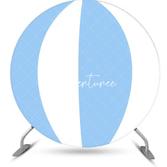 Aperturee - Light Blue White Stripe Ball Round Birthday Backdrop