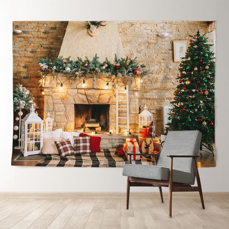 Aperturee - Light Fireplace Let It Snow Christmas Backdrop
