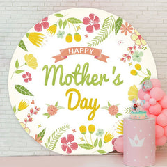 Aperturee - Light Green Leaves Round Happy Mothers Day Backdrop