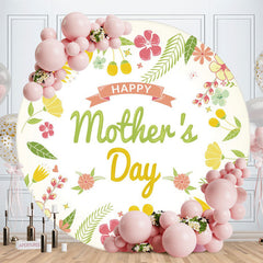 Aperturee - Light Green Leaves Round Happy Mothers Day Backdrop