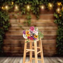 Aperturee - Light Greenery Retro Wooden Wall Backdrop For Photo