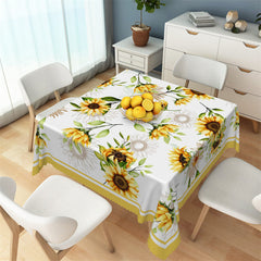 Aperturee - Light Lines Sunflower Green Leaves Square Tablecloth