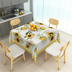 Aperturee - Light Lines Sunflower Green Leaves Square Tablecloth