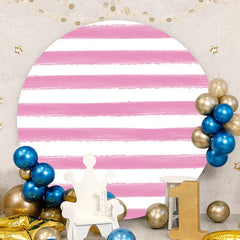 Aperturee - Light Purple And White Stripes Round Birthday Backdrop