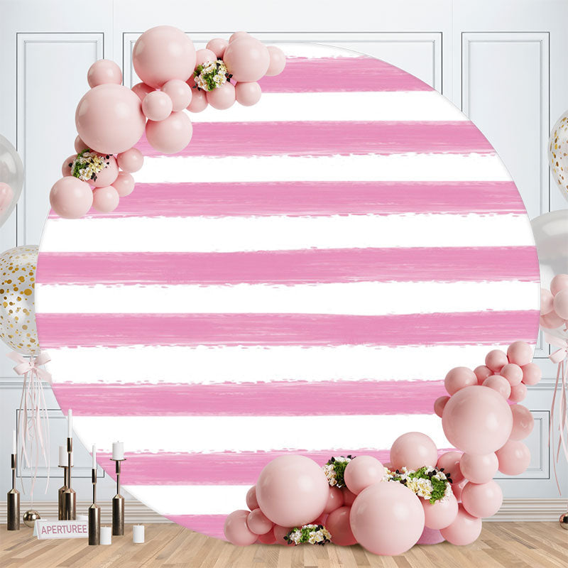 Aperturee - Light Purple And White Stripes Round Birthday Backdrop