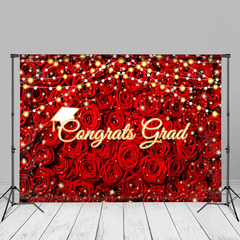 Aperturee - Light Red Rose Congrats Grad Backdrop For Photo