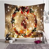 Aperturee - Light Wreath Wood Christmas Landscape Family Wall Tapestry