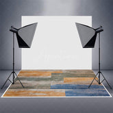 Aperturee - Light Yellow Blue Paint Old Wood Rubber Floor Mat