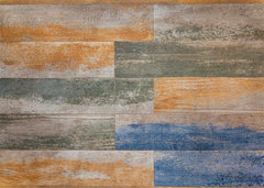 Aperturee - Light Yellow Blue Paint Old Wood Rubber Floor Mat