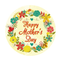 Aperturee - Light Yellow Floral Round Happy Mothers Day Backdrop
