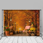 Aperturee - Light Yellow Maple Forest Pumpkin Autumn Backdrop
