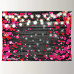 Aperturee - Lighting Hearts Wooden Happy Valentines Day Backdrop
