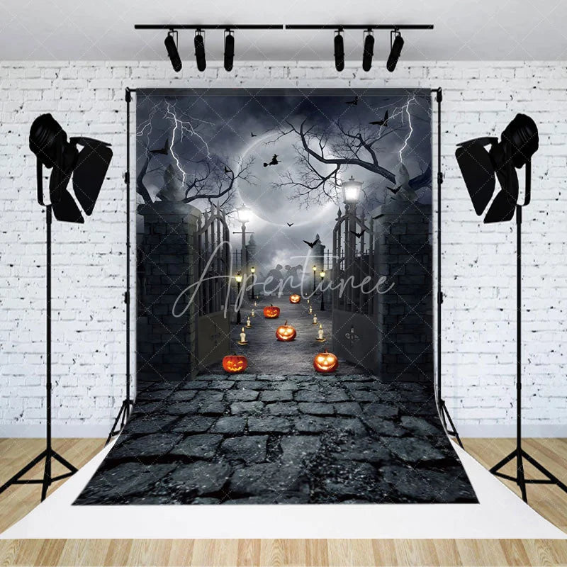 Aperturee - Lightning Horror Moon Night Candle Halloween Backdrop