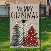 Aperturee - Line Xmas Tree Burlap Merry Christmas Garden Flag