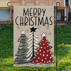 Aperturee - Line Xmas Tree Burlap Merry Christmas Garden Flag