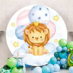 Aperturee - Lion And Balloons Happy Birthday Round Backdrop