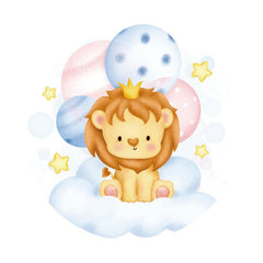 Aperturee - Lion And Balloons Happy Birthday Round Backdrop