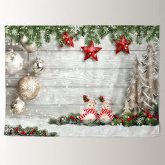 Aperturee - Litter Snowman Red Star Wood Christmas Backdrop