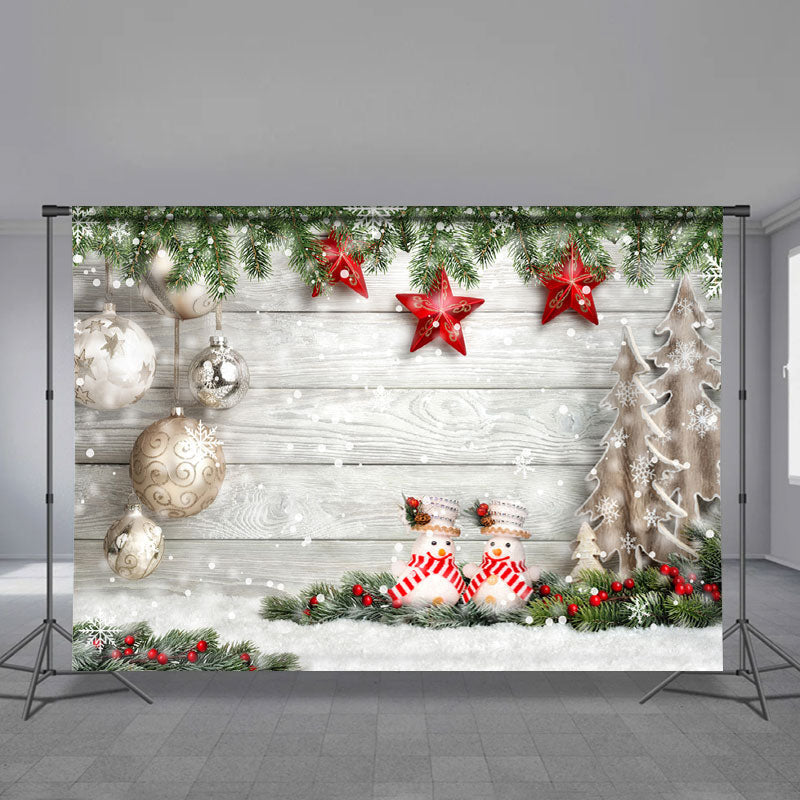 Aperturee - Litter Snowman Red Star Wood Christmas Backdrop
