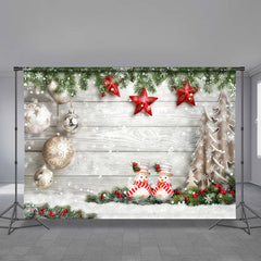 Aperturee - Litter Snowman Red Star Wood Christmas Backdrop