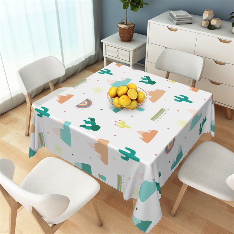 Aperturee - Little Cactus Mountains Rainbow Square Tablecloth