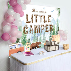 Aperturee - Little Camper Wild Camping Bear Baby Shower Backdrop