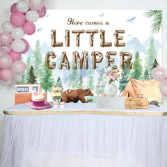 Aperturee - Little Camper Wild Camping Bear Baby Shower Backdrop