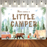 Aperturee - Little Camper Wild Camping Bear Baby Shower Backdrop