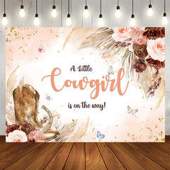 Aperturee - Little Cowgirl Is On The Way Floral Baby Shower Backdrop
