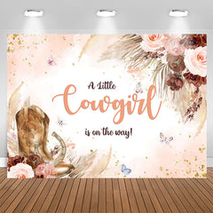 Aperturee - Little Cowgirl Is On The Way Floral Baby Shower Backdrop