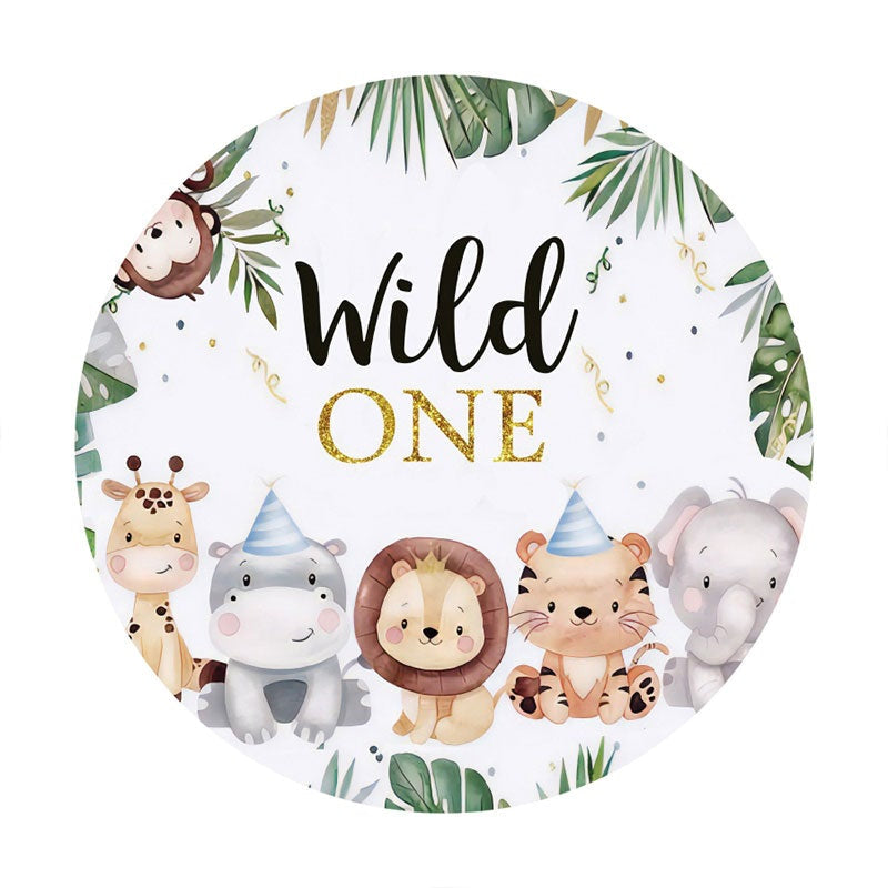 Aperturee - Little Cute Animals Wild One Round Birthday Backdrop