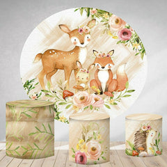 Aperturee Little Forest Animals Round Birthday Party Backdrop