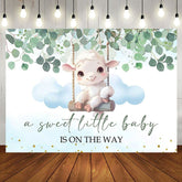 Aperturee - Little Lamb Greenery Blue White Baby Shower Backdrop