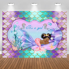 Aperturee - Little Mermaid Purple Glitter Girl Baby Shower Backdrop