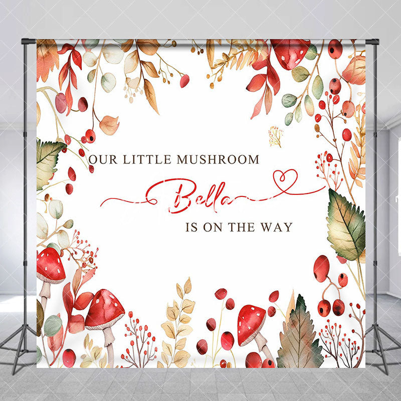 Aperturee - Little Mushroom Leaves Custom Baby Shower Backdrop