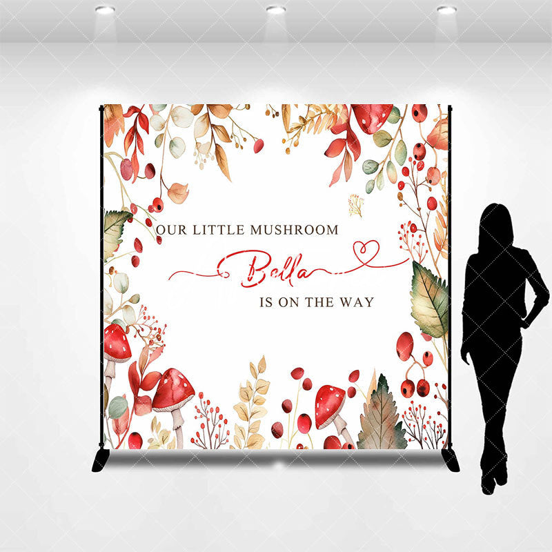 Aperturee - Little Mushroom Leaves Custom Baby Shower Backdrop