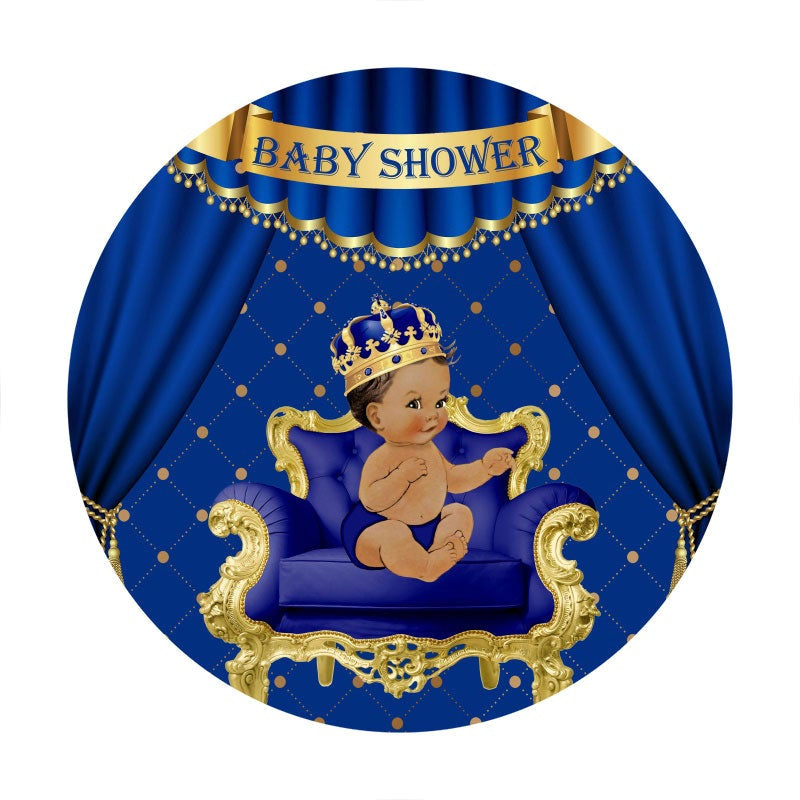 Aperturee - Little Prince Navy And Gold Round Baby Shower Backdrop
