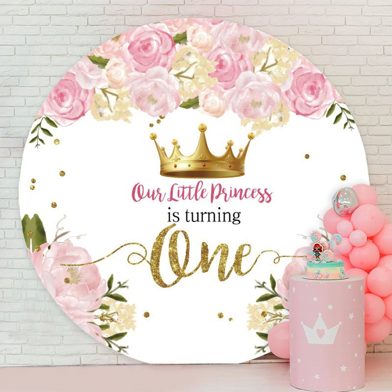 Aperturee - Little Princess Is Turning One Round Birthday Backdrop