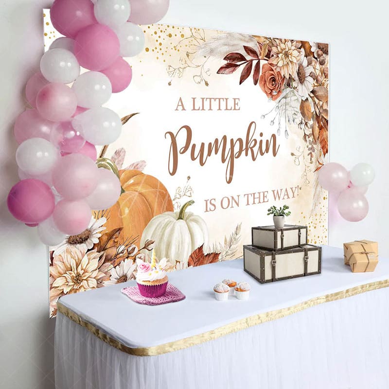 Aperturee - Little Pumpkin Floral Autumn Baby Shower Backdrop