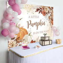 Aperturee - Little Pumpkin Floral Autumn Baby Shower Backdrop