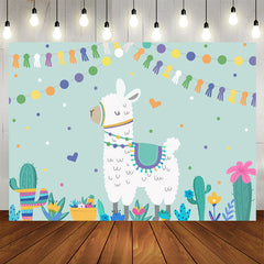 Aperturee - Llama Cactus Happy Birthday Backdrop Party for Kids