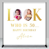 Aperturee - Look Who Is 50 White Custom Photo Birthday Backdrop
