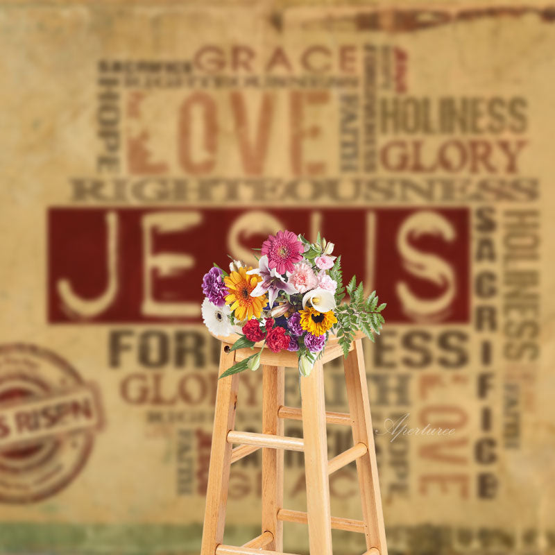 Aperturee - Love Jusus Paper Text Photography Christmas Backdrop