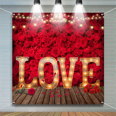 Aperturee - Love Light Red Roses Wall Valentines Day Backdrop
