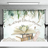 Aperturee - Love Story Begins Green Leaves Book Wedding Backdrop