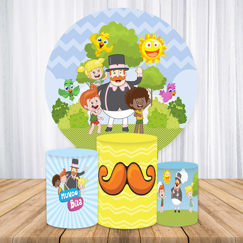 Aperturee Lovely Cartoon Family Outdoor Spring Circle Backdrop Kit