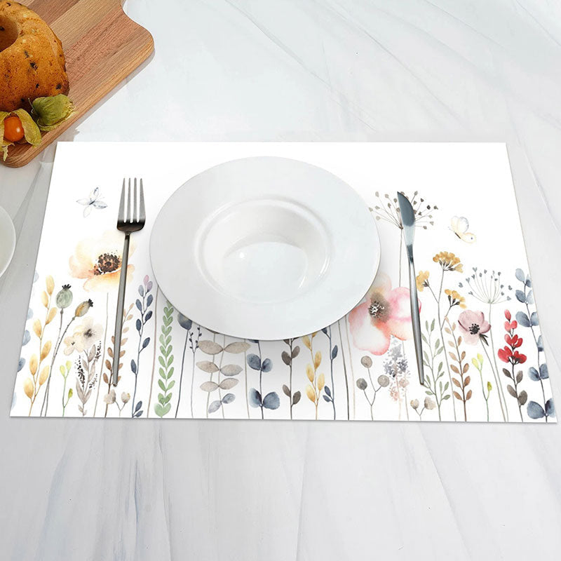 Aperturee - Lovely Floral Leaf Spring Dining Set Of 4 Placemats