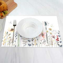 Aperturee - Lovely Floral Leaf Spring Dining Set Of 4 Placemats
